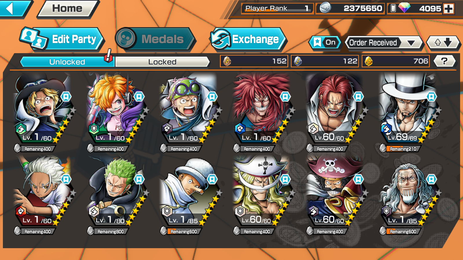 SPECIAL OPBR 5EX SABO + SHANKS + LUCCI + ROGER + WB + 4100 DIAMONDS