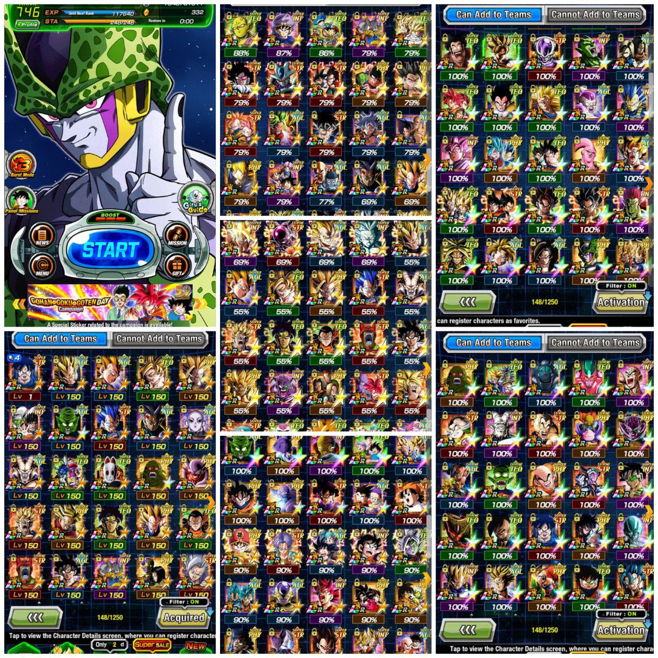 🐉Dokkan Endgame Rank 746 300 stones + LOT of LR FULL AB🐉