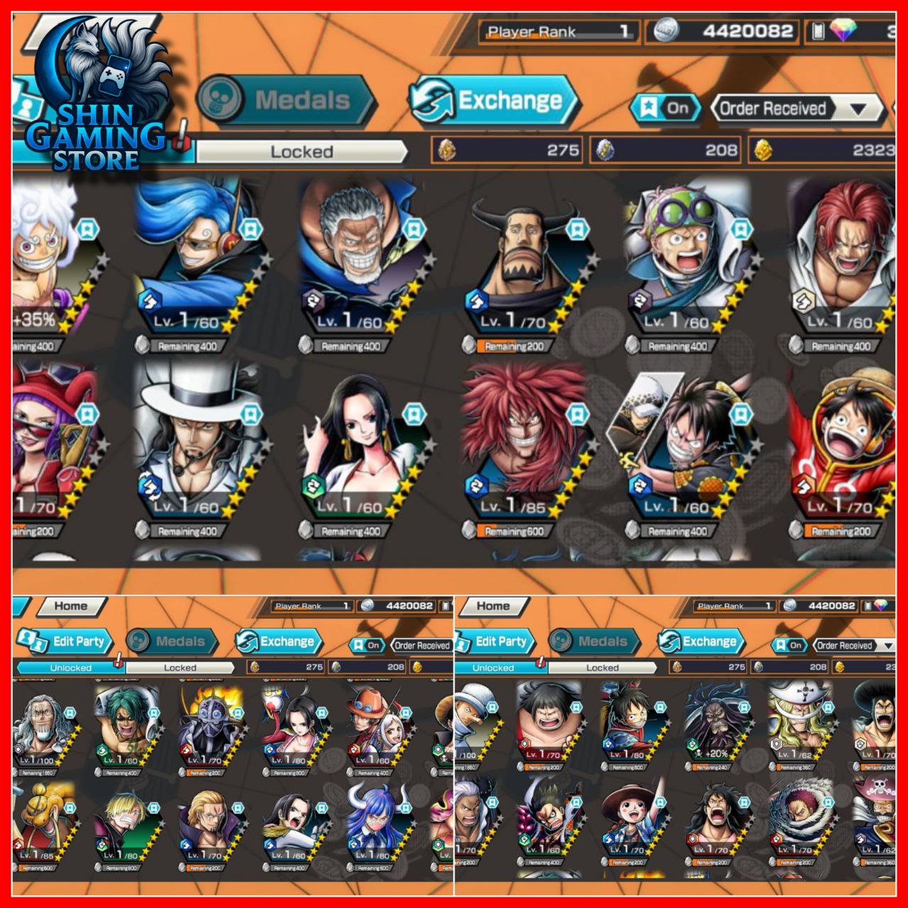 ⭐7 EXTREME SPECIAL LUFFY G5+GARP+SHANKS+LUCCI+ROGER++ 2400 FRAGS⭐